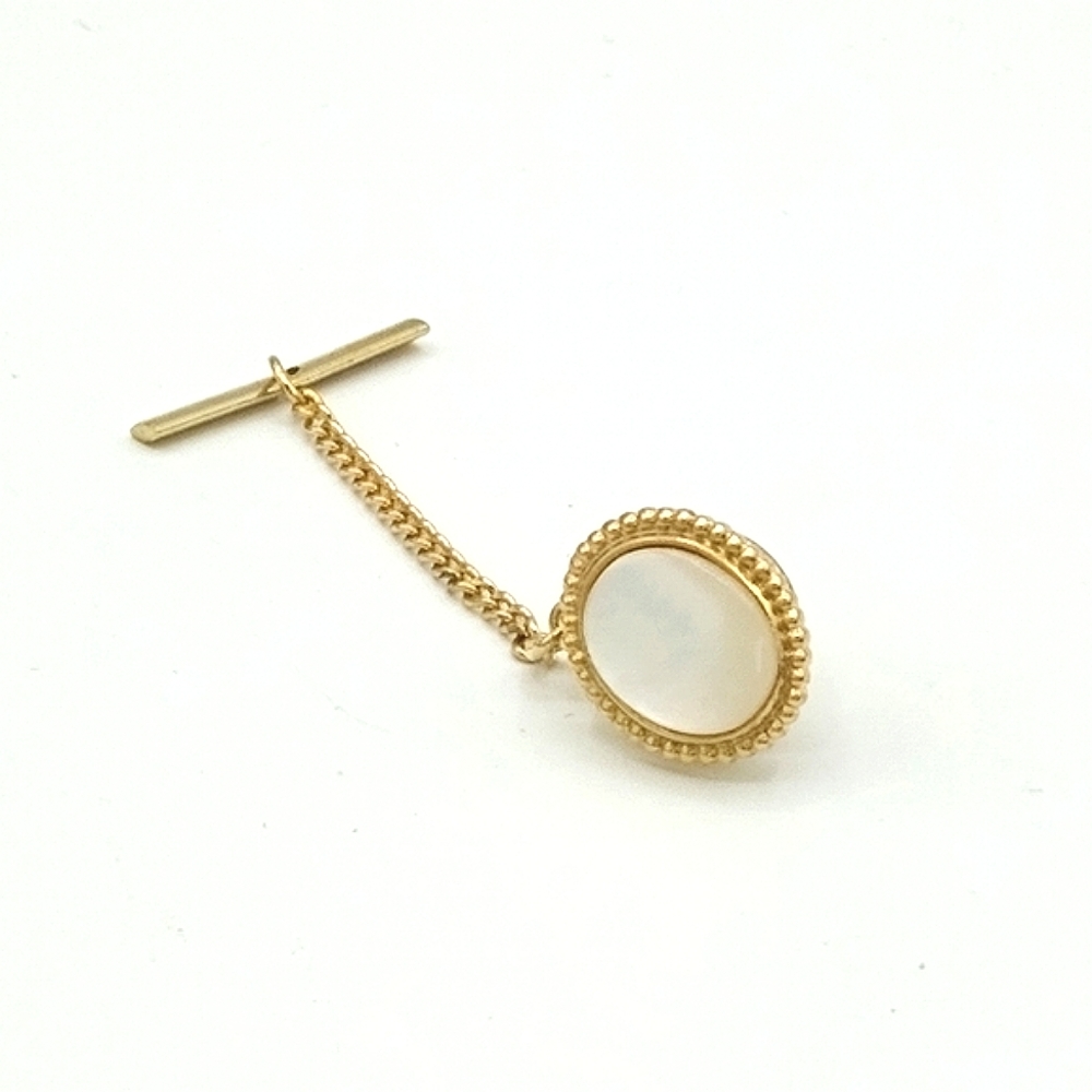 Gold tone Pearlescent faux Mother of Pearl MOP Tie Tack